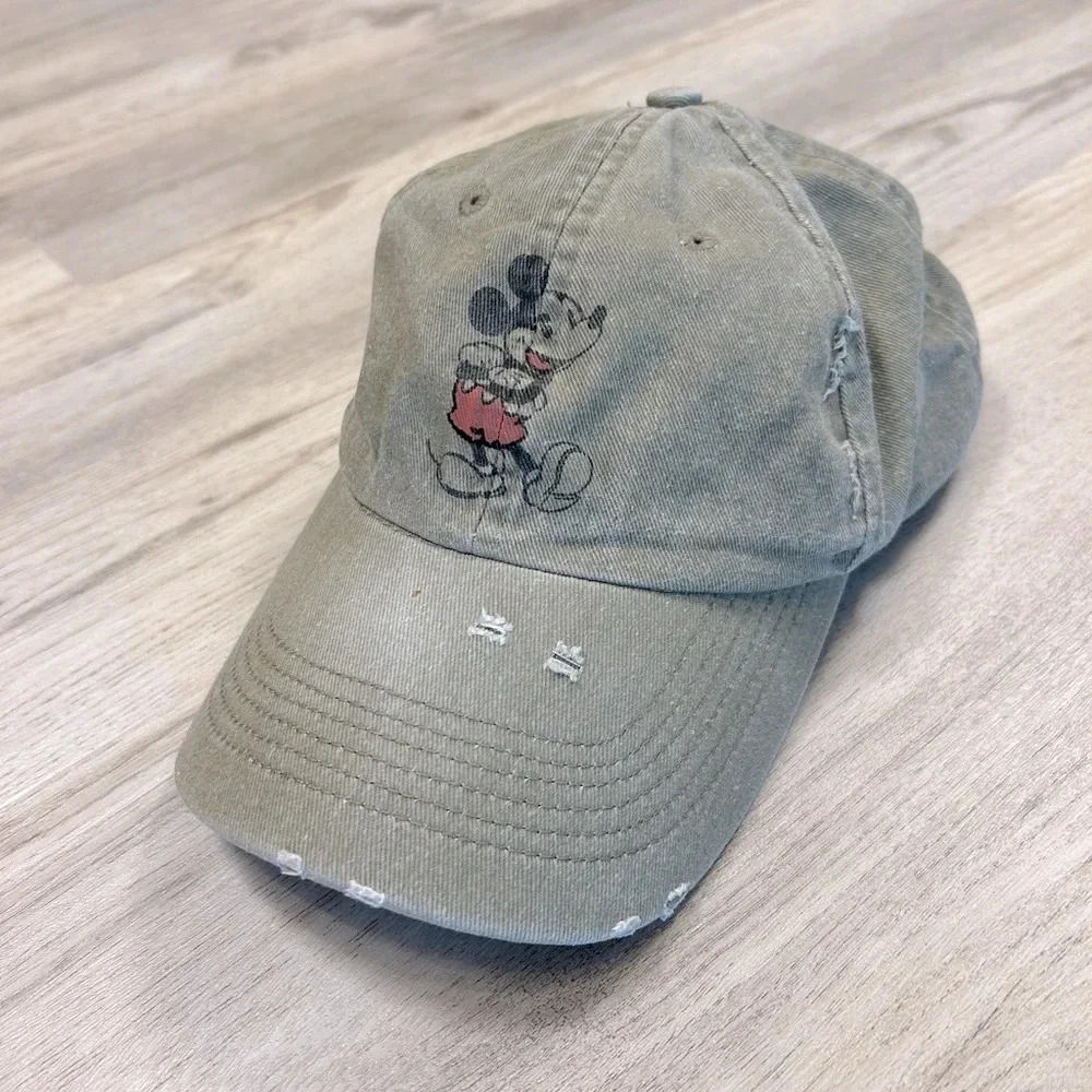 Disney Parks Mickey Mouse Distressed Baseball Cap Vintage Green Adjustable Hat